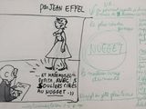 drawing of a cartoon of a man and a woman in front of a whiteboard