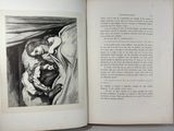 an open book with a drawing of a woman holding a baby