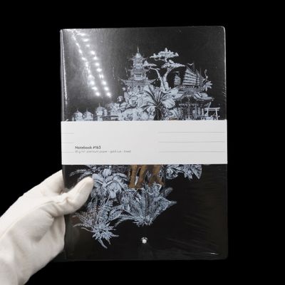 a person holding a book with a picture of a castle on it
