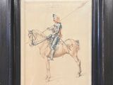 painting of a man riding a horse with a sword in his hand