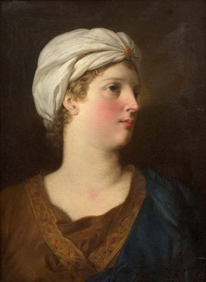 un tableau représentant une femme portant un turban blanc sur la tête