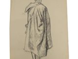 un dessin représentant un homme vêtu d'un manteau et d'un chapeau