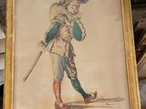 tableau représentant un homme en uniforme militaire, muni d'une canne et d'un chapeau