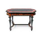 une image représentant une petite table avec un plateau noir et rouge