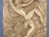 un gros plan sur la sculpture d'une femme sur une vague