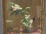 a painting of a vase with flowers in it on a table