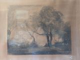 a picture of a painting of a tree in a field