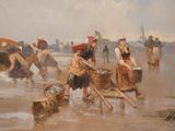 a painting of a group of people on the beach