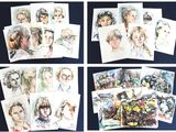 several pictures of a bunch of cards with different faces on them