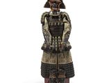 une image représentant une statue de samouraï en armure sur fond blanc