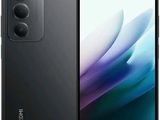 the front and back view of a black smartphone with a camera on it