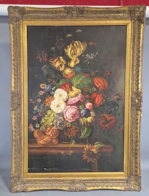 painting of a still life of flowers in a vase on a table