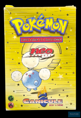 boîte du jeu de cartes Pokémon avec l'image d'un Pokémon bleu et jaune