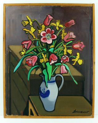 DECOEUR Louis (1884-1960), Bouquet de fleurs un vase, hst, s…