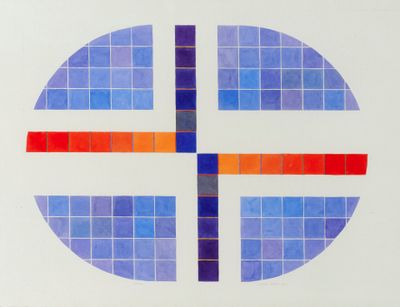 l'image d'une illustration représentant une croix entourée d'un cercle de carrés