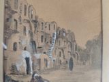 a picture of a painting of a man and a woman in a village