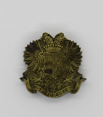 Matrice de relieur, armes à l'aigle bicéphale et devise DEUS…