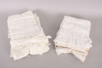 pair of antique white lace napkins with crochet trims