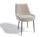 the chair is made of wool and has a black metal frame