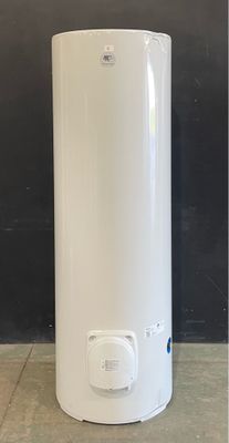an image of a white water heater sitting on top of a tiled floor
