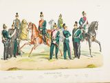a picture of a group of men in uniforms riding horses