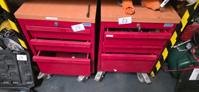 deux tiroirs rouges sur lesquels sont posés des outils