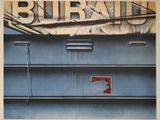 une image représentant une peinture d'un bâtiment bleu avec une enseigne sur laquelle on peut lire « Burrall »