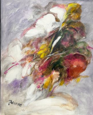 an oil painting of a man riding a horse with a bunch of flowers on his back