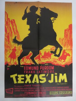 une affiche de cinéma pour « Texas Jim », mettant en scène un cow-boy à cheval