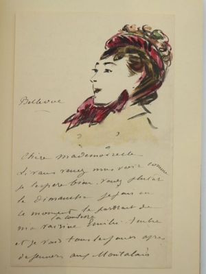 dessin représentant le profil d'une femme portant un foulard rouge