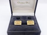 christian dior 18k gold plated cufflinks and tie bar set