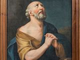 un vieux tableau représentant un homme tenant une clé à la main