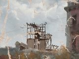 a picture of a painting of a building under construction