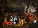 an image of a painting of a group of people in a wooded area