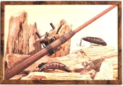 a picture of a painting of a gun and a bug