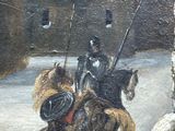 painting of a couple of men riding horses in the snow