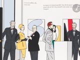 dessin humoristique représentant un groupe de personnes debout devant un écran de télévision