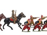 de nombreuses figurines représentant des hommes à cheval et des chevaux