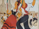 an old poster of a couple dancing in the street