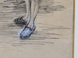 drawing of a person sitting on a bench with their feet up