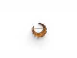 a close up of a gold earring on a white background