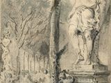 an image of a drawing of a statue in a park