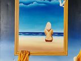 tableau représentant une femme assise sur un sol à carreaux devant un tableau représentant une femme assise sur un sol à carreaux devant un miroir