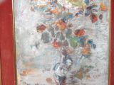 a painting of a vase of flowers on a table
