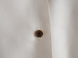 a close up of a button on a white shirt