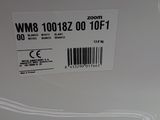 a close up of a white refrigerator with a barcode on it