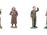 cinq figurines représentant des hommes en uniforme militaire