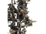 a very tall tower with many different clocks on it
