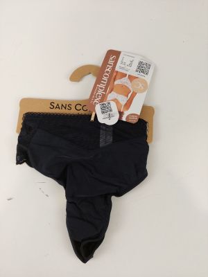 an image of a pair of black panties on a wooden hanger