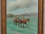 oil painting of jockeys and horses racing on a track